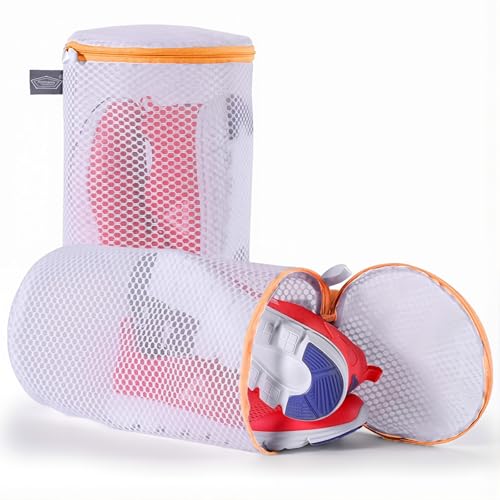 Image of Kimmama Shoe Washing Machine Bag, Shoe Cleaning Bag, Orange Zipper, 7x15 inch, 2Pack