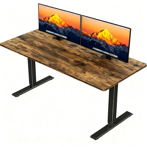JUMMICO Höhenverstellbarer Schreibtisch, 130 x 60 cm, Elektrisch Schreibtisch Höhenverstellbar, Ergonomischer Steh-Computertisch, Braun