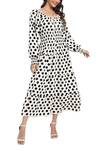 Image of OSTOO Women's 2026 Casual Long Sleeve Square Neck Smocked High Waist Flowy Maxi Dress,Boho Tiered Beach Party Dress
