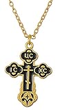 Dawapara Religious Christian Orthodox Bud Cross Jesus Christ Charm Pendant Necklace Jewelry for Women Mens (Black)
