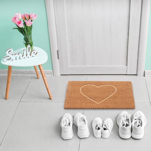Relaxdays Coconut Doormat, Non-Slip, Engraved Heart, Indoor & Outdoor, Shoe Mat, Dirt Trap, 1.5 x 60 x 40 cm, Natural, Coco - Image 2