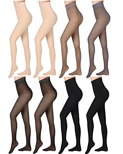 Vabean 8 Pcs Winter Fleece Lined Tights Women Thermal Pantyhose Fake Translucent Thick Leggings Tights (Multicolor, 300G) #TOP23