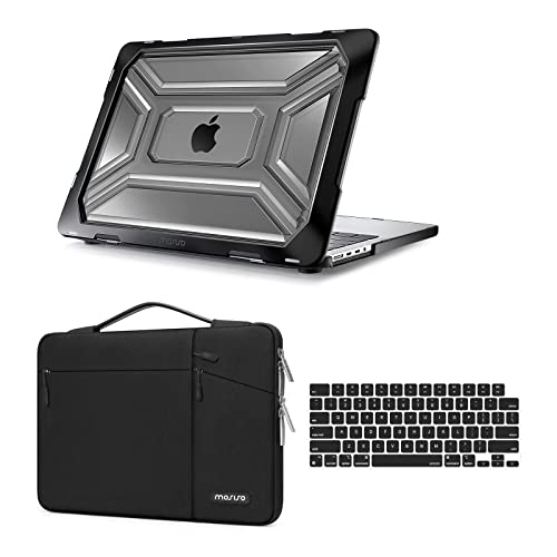 MOSISO Compatible with MacBook Pro 14 inch Case 2023 2022 2021 Release M2 A2779 A2442 M1 Pro/Max Chip with Touch ID, Plastic Hard Shell with TPU Bumper & Carrying Sleeve Bag & Keyboard Cover, Black