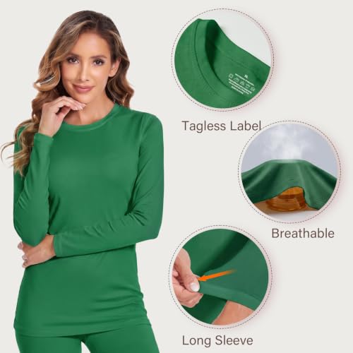 Image of YADIFEN Thermal Underwear for Women Set, Fleece Lined Base Layer | Thermal underwear set with crew neck and fleece lining, soft fitted base layer for cold days or cozy pajamas at home.