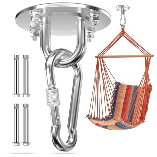 Morzejar Gancho de Techo Resistente, Giratorio 360°, Resistente Gancho para Colgar, de Acero Inoxidable 304, Gancho Giratorio para Hamaca, para Techo, Madera, Porche, Gimnasio, Yoga, Gancho para
