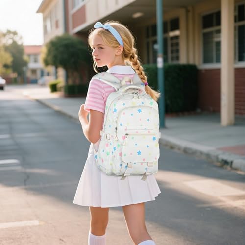Image of Kids School Backpack for Girls 5-12 Kawaii Travel Star Bookbag,Beige Star