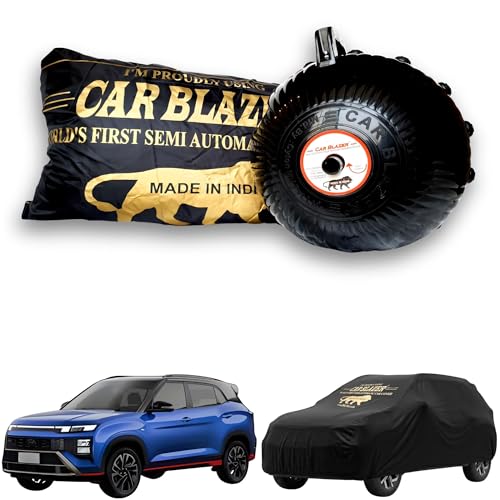 Image of CARBLAZER Portable & Semi-Automatic Full Body Car Covers: Heavy Duty Device| Anti-Theft| Dust & Scratch Proof | Water & Wind Resistant|Custom Fit| Dual-Side Cover, Compatible for Hyundai Creta