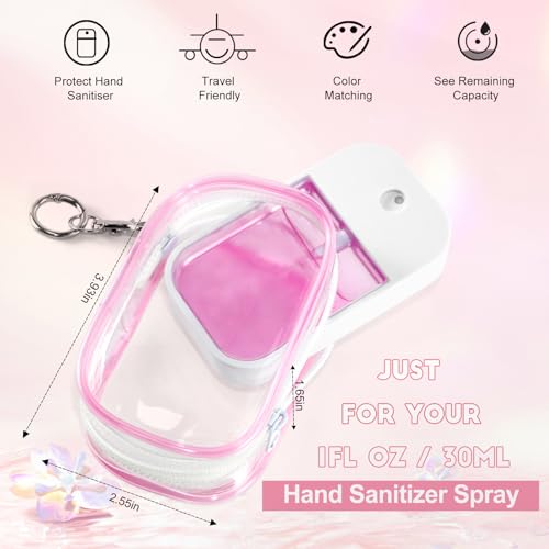 XCOSHAY Hand Sanitizer Spray Clear Case for touchland 1FL OZ/30ml, 3 Pack Blind Box Keychain, Figures Display Bag, Zippered Pouch, Mini Makeup Bag, with Keychain Snap Hook (Pink & Blue & Clear)