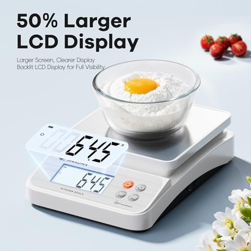 Image of Large Kitchen Scale 5kg /11lbx0.1g Waterproof Digital Food Scale for Kitchen Rechargeable Food Weighing Scale Grams and Ounces with LCD Display USB Cord for Baking Cooking Weight Loss Meal Prep