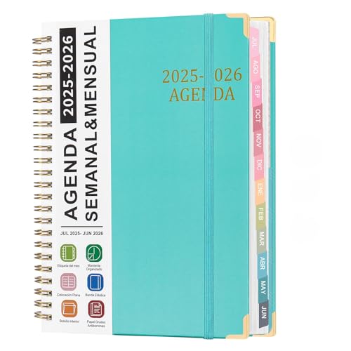 Agenda 2025 2026 Semana Vista A5   Planificador Anual con Anillas (2025 JUL 2026 JUN), 12 Meses en Español   Para Oficina, Escuela, Profesores y Estudiantes