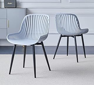 Hallowood Furniture Stoker Modern Style Dining Chairs - Set of 2 Dining Chair Grey Plastic Seat with Sturdy Black Metal Legs - Chairs for Dining Room, Kitchen, Office, Pub, & Restaurant