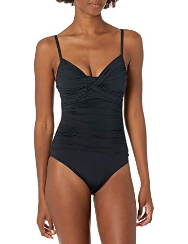 La Blanca Women's Island Goddess Twist Front One Piece Swimsuit, Black, 4