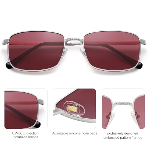 SOJOS Retro Vintage Rectangle Polarized Sunglasses Mens Womens Classic UV400 Metal Sunnies SJ12153