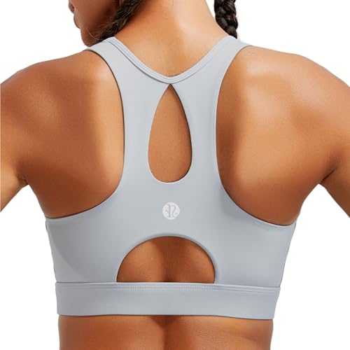 RUNNING GIRL Sports Bras for Women High Support,Racerback Molded Cup Sports Bra Racerback Yoga Workout Bra(WX3099_Grey_L)