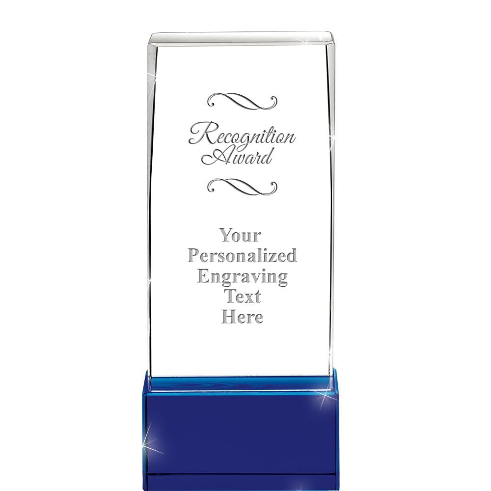 Crown Awards Customizable Crystal Award, 5.75" Engraved Sapphire Lux Crystal Award