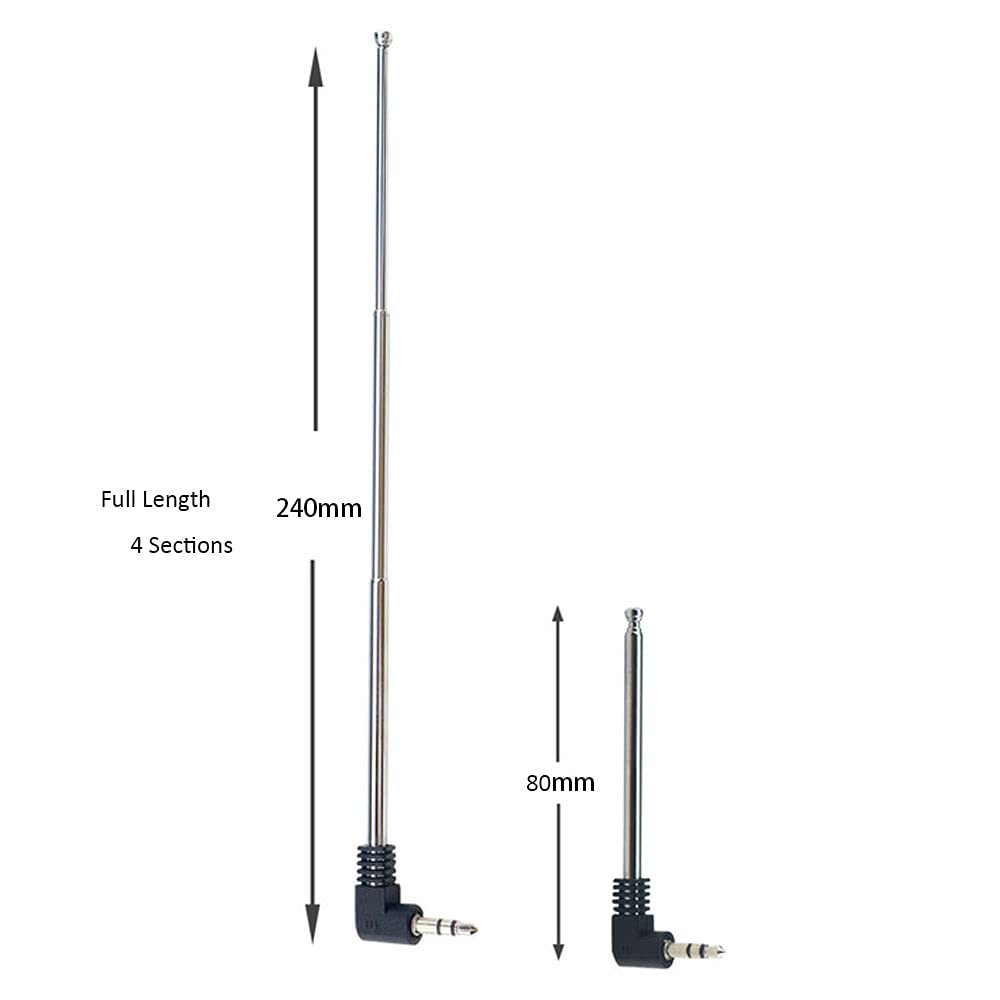 CORONIR Lot de 2 antennes radio FM de 3,5 mm rétractables de 24,1 cm pour radio portable, récepteur stéréo d'intérieur, récepteur AV audio, Vedio, home cinéma, antenne de téléphone portable