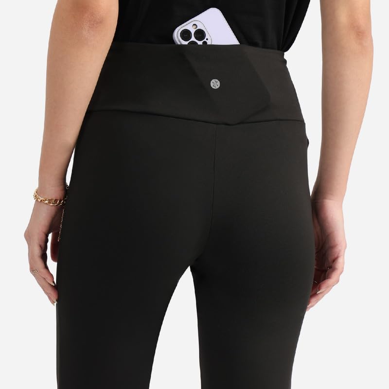Image of BlissClub Women's Comfort Fit Mid Rise Ultimate Slit Flare Pants - Lite Tall |Above 5'5 | Stylish Slits | Stretchy | Comfortable | Back Pocket