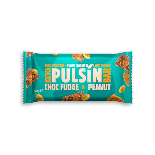 Pulsin - Plant Based Keto Protein Bars - Choc Fudge - 50g x 18 - 12.6g Protein, 9.3g Fibre, 8.6g Carbs Per Serving - Gluten, Palm Oil & Dairy Free