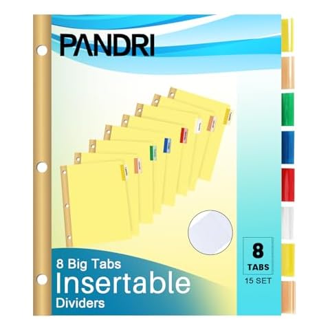 Binder Divider, PANDRI 120 Pack Binder Index Dividers with 8 Tabs and Sticky Notes, Letter Size Paper Binder Divider for School Office Home Business Cover