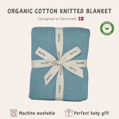Image of 100% Organic Cotton Knit Receiving Baby Blanket for Newborns - Soft, Breathable Blanket for Crib & Stroller - Nursery Gift (Polar Blue)