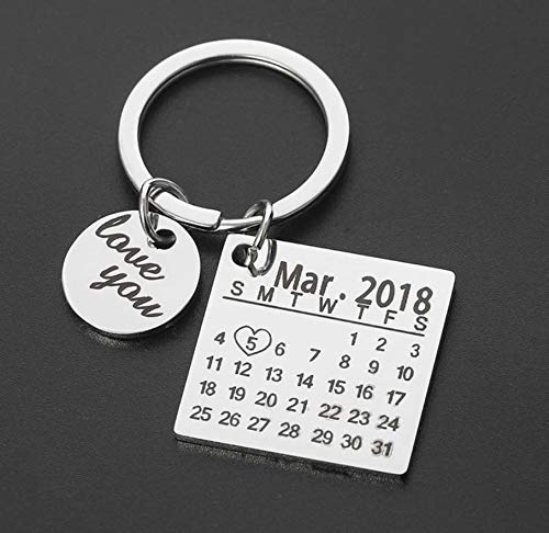 Miniatura 7 de Personalized Custom Calendar Keychain, Stainless Steel Highlighted with Heart Date, Engrave Date Wedding Anniversary Keyring Gift, Gift for her,
