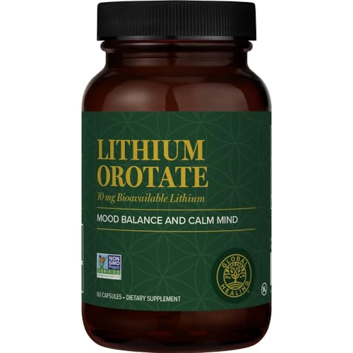 Global Healing Center - Lithium Orotate 10mg - Non-GMO Gluten Free Vegan Friendly Brain Health Lithium Supplement for Supporting Mood Function and Clarity (60 Capsules)
