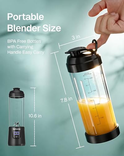Behome Portable Blender Smoothies and Shakes, Personal Juicer 14 OZ BPA Free Portable Cups, USB-C Rechargeable, Dishwasher Safe Parts - Mini Small Blenders Cup Fits Home, Office, Gym, Travel
