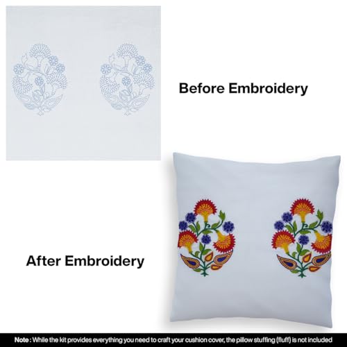 Image of Embroiderymaterial DIY Embroidery Cushion Cover Embroidery Kit for Beginners with Paisley Flower Design Cross Stitch Decorative Pillow Covers, Hand Embroidery Craft Kit for Home Decor (2PC, 16x16)