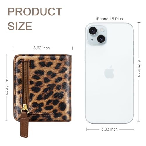 RFID Blocking Small Wallet Compact Bifold Pocket Credit Card Holder Leather Coin Slot Mini Purse with ID Window for Women or Men, Leopard4