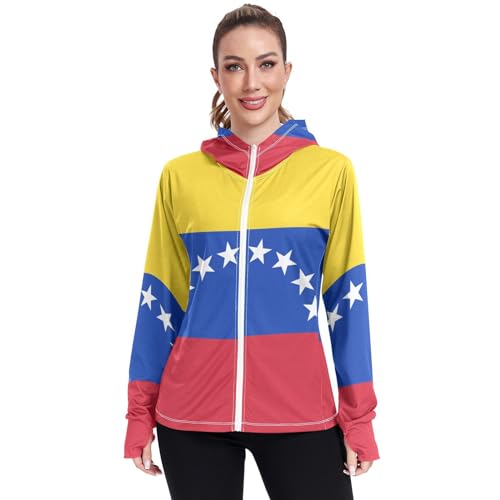 Venezuela Flag Womens UPF 50+ Sun Protection Hoodie Jacket Lightweight Long Sleeve Sun Shirt with Pocket Multicoloured