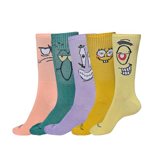 Image of Unisex Cartoon Crew Socks (Pack of 5) | Funky Colorful Quirky Face Cotton Socks for Men & Women | Mid Calf Casual & Sports Socks