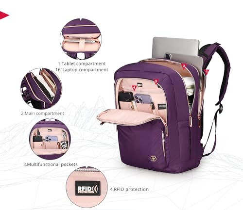 Swissdigital Design Massaging Laptop Backpack For Women, USB Charging Port Large Capacity Computer Backpacks For Work Business, Purple l KATY ROSE4