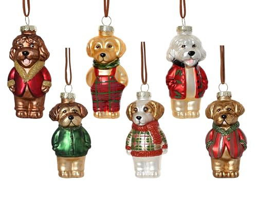 Christbaumschmuck Glas 10,9cm - Hund mit Kleidung Figur zum Aufhängen...