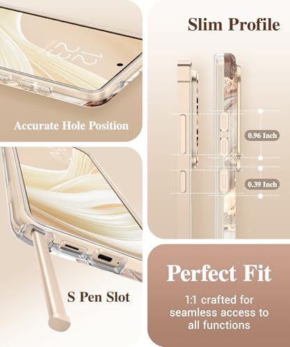 Image of GVIEWIN for Samsung Galaxy S26 Ultra Case, [Slide Camera Cover & Built-in HD Screen Protector] [2 Front Frames] Shockproof Military Grade Protective Marble Phone Case for S26 Ultra 6.9 inch (Topaz)
