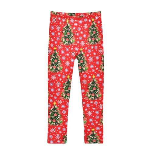 CaTaKu Girls Leggings Red Christmas Tree Snowflake Leggings for Girls Kids Athletic Workout Yoga Pants Size 4-10T