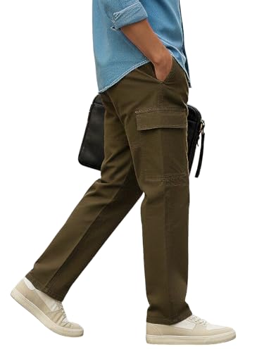 Image of Urbano Fashion Men's Loose Baggy Fit Solid Cargo Chino Trouser Pant with 6 Pockets Non-Stretchable