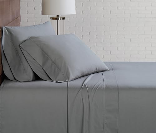 Image of CANNON - Solid Percale 3 Piece Twin XL Sheet and Pillowcase Set - Grey