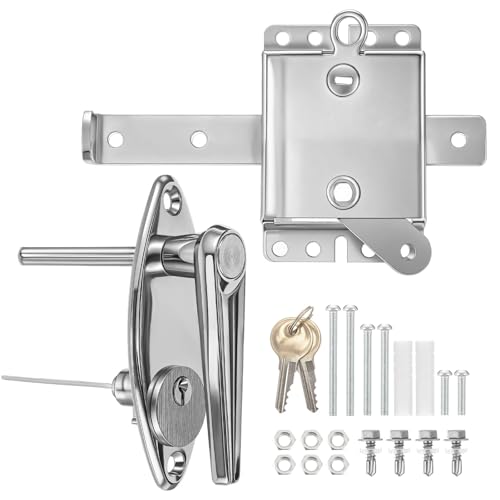 MorningRo 1 Set Garage Door Lock Kit Universal L-Handle Lock with Inside Side Latch Keys Garage Door Repair Parts Replacement Hardware Kit for Home Improvement