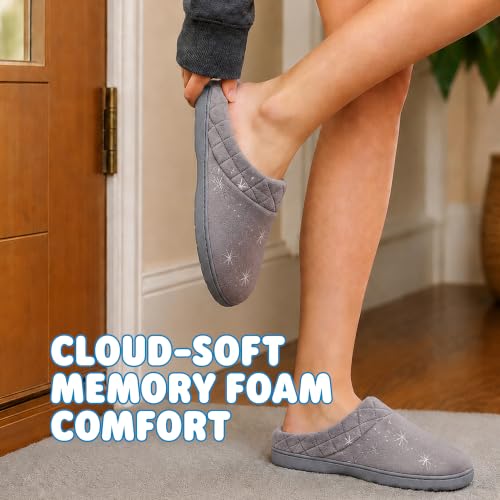 Image of Dearfoams Women's Lightweight Memory Foam Indoor House Slipper Darcy Velour Clog with Wide Widths