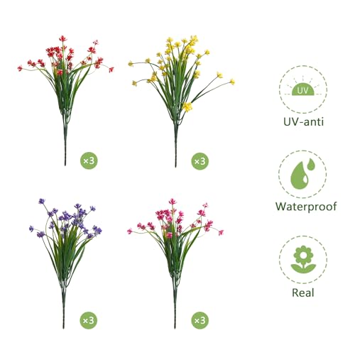 BCBLF Artificial Flowers for Outdoors, 12 Bundles Fake Outdoor Flowers, Yellow Purple Pink Red, Fake Flowers for Planters, UV Resistant Outdoor Flowers, Garden Porch Window Box Décor — view 4