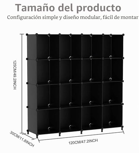 Miniatura 3 de Awtatos Ulpz017 Armario Con 16 Cubos, Estantes De Almacenamiento, Cubos De Bricolaje, Estantería De Polipropileno Para Niños Y Juguetes, Plegable Y De Pie