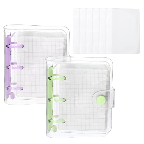 Classeur à anneaux mini PATIKIL en PVC transparent avec 160 feuilles de papier vert violet