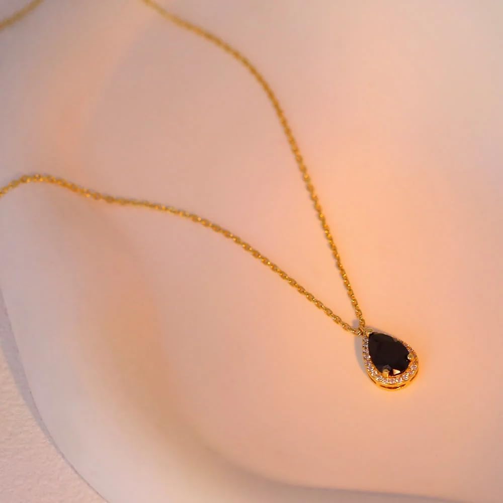 18K Gold Plated 925 Sterling Silver Black Obsidian Teardrop Pendant Necklace, 18 Inch Rolo Chain Necklace with 2 Inch Extender - Image 3