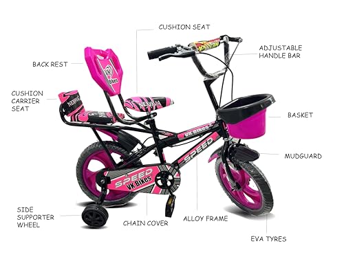 Image of Kids Cycle 14T with Training Wheels Double Gaddi (90% Assembled) for Boys and Girls (Pink)