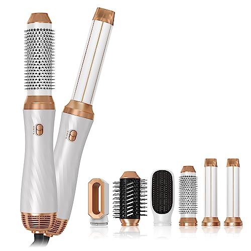 Blow Dryer Brush Set, 6 in 1 Detachable Hair Brush, Styling Tools Set Negative Ionic with Curlers,Hot Air Round Dryer, Straightener