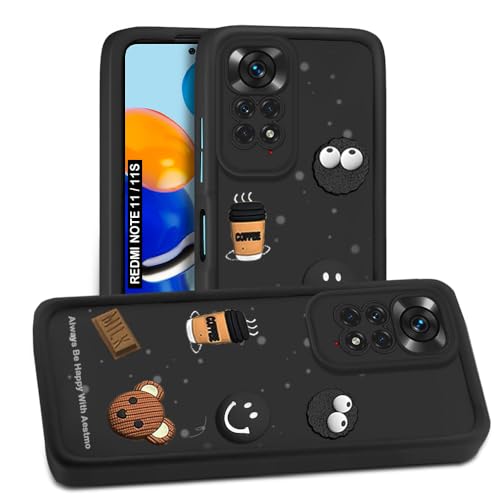 Image of AESTMO Back Case Cover for Redmi Note 11 / 11S Cover | Cute Fun Cartoon 3D Ball | Coffee Silicone Case | Full Body Protection | Camera Protection Back Cover for Redmi Note 11 / 11S (Black)