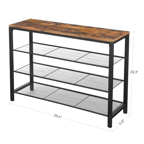 Image of VASAGLE 4 Tier Shoe Rack, Shoe Organizer for Closet, Entryway, 16-20 Pairs of Shoes, Large Shoe Rack Organizer with 3 Metal Mesh Shelves, 11.8 x 39.4 x 28.3 Inches, Rustic Brown and Black ULBS14BX