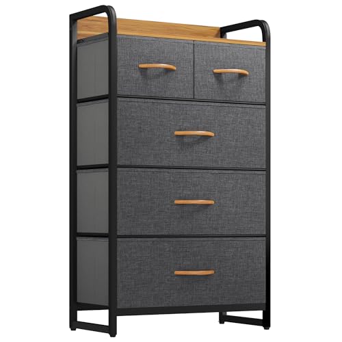 YITAHOME Fabric Dresser with 5 Drawers, Fabric Dresser, Organizer Unit for Bedroom(Dark Grey)