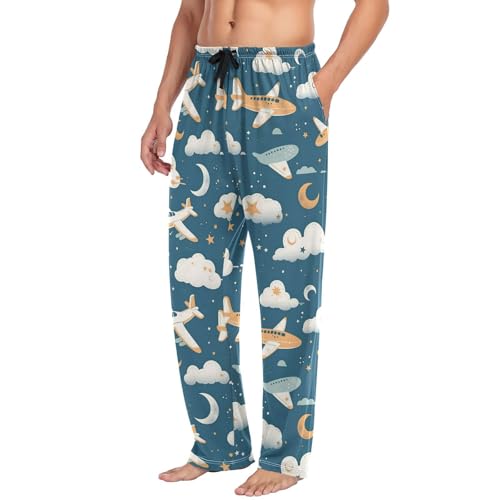 Vdsrup Men's Pajama Pants Clolud Airplanes Pajama Pants for Men PJs Bottoms Drawstring Pockets Sleep Lounge Pants S4