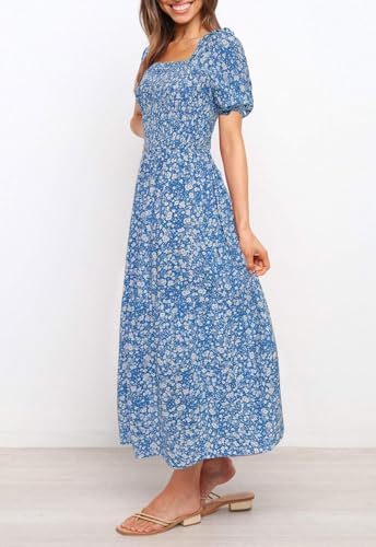 Image of ZESICA Women's 2026 Summer Boho Floral Print Dress Square Neck Ruffle Swing Beach Vacation Long Maxi Dresses